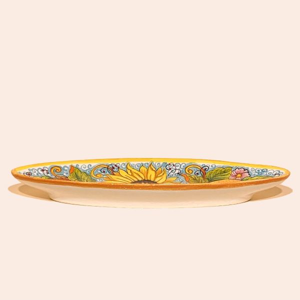 NAIL-SHAPED FISH TRAY WITH SUNFLOWER AND LEMONS, CM.46X18